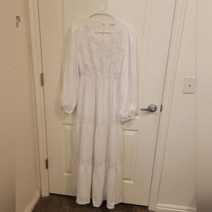 The White Company White Long-Sleeve Embroidered Maxi Dress